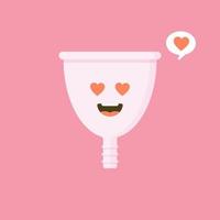 linda copa menstrual feliz y sonriente. aislado sobre fondo rosa. diseño de ilustración de personajes de dibujos animados vectoriales, estilo plano simple. período de desperdicio cero, concepto de copa menstrual vector