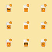 cute and kawaii orange juice cartoon character. colorful fancy drink character. Glass of fresh orange juice. vector