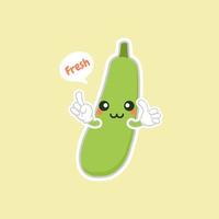 Cute and Kawaii Green Eggplant Cartoon Character icon on color background vector