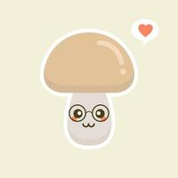 Funny happy cute happy smiling mushroom. Vector flat cartoon character illustration icon. Isolated on color background. Mushroom concept