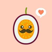 Cute smiling exotic passion fruit. Kawaii fruit character. tropical fruit design Isolated colorful vector icon