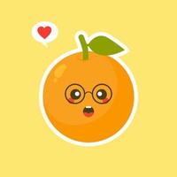 personaje de dibujos animados de fruta naranja lindo y kawaii aislado en el vector de fondo de color. divertido icono de cara de emoticono naranja positivo y amigable. comida de cara de dibujos animados de sonrisa feliz, mascota de fruta cómica