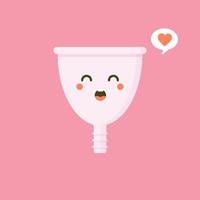 Cute happy smiling menstrual cup. Isolated on pink background. Vector cartoon character illustration design,simple flat style. Zero waste period, menstrual cup concept