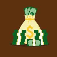 Money. Dollars banknotes. Cash money. Flat style Vector illustration. Money saving and money bag cartoon icon design