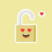 icono de candado abierto. seguro seguro candado kawaii personaje. icono de color de candado sonriente. contraseña confiable. protección, seguridad. fácil seguridad. candado feliz. emoji, emoticón. ilustración vectorial aislada vector