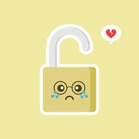 open padlock icon. safe secure padlock kawaii character. Smiling padlock color icon. Reliable password. Protection, security. Easy safety. Happy padlock. Emoji, emoticon. Isolated vector illustration