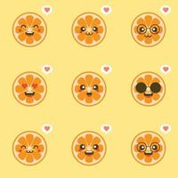 cute and kawaii Cartoon character orange. Healthy Happy Organic Fruit Character Illustration. Citrus fruits that are high in vitamin C. Sour, helping to feel fresh. vector