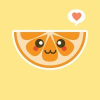 personaje de dibujos animados lindo y kawaii naranja. ilustración de personaje de fruta orgánica feliz saludable. frutas cítricas que son ricas en vitamina c. agrio, ayudando a sentirse fresco. vector