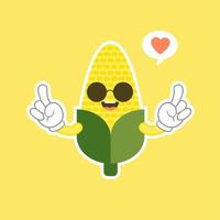 Very adorable corn character. Cute funny corn in cartoon kawai style. Vector isolate on color background