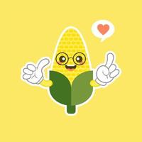 Very adorable corn character. Cute funny corn in cartoon kawai style. Vector isolate on color background