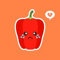 pimentón rojo lindo y kawaii. concepto de comida saludable. pimiento con emoticono emoji. personajes de dibujos animados para niños libro para colorear, páginas para colorear, estampado de camisetas, icono, logotipo, etiqueta, parche, adhesivo, vegano vector