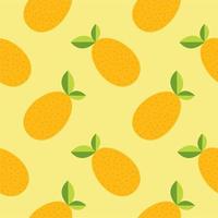 patrón sin costuras de cítricos kumquat, ilustración vectorial sobre fondo de color. patrón de frutas que consiste en un hermoso kumquat repetido sin costuras. fruta de patrón colorido simple de kumquat sin costuras. vector