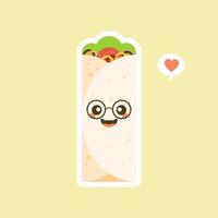 Shawarma character. Buritto. Fast food cartoon. Vector chicken, vegetables roll, meal. Doner gebab, shawarma flat cartoon illustration.. Arabic, eastern food, Burittos, mexican food