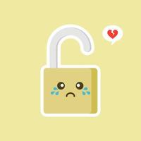 open padlock icon. safe secure padlock kawaii character. Smiling padlock color icon. Reliable password. Protection, security. Easy safety. Happy padlock. Emoji, emoticon. Isolated vector illustration