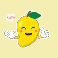 lindo y kawaii personaje de fruta de mango. ilustración de concepto vectorial en un estilo plano para una alimentación y un estilo de vida saludables. vector