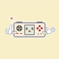 Cute Kawaii Portable Game Console Vector Illustration. Gaming Mascot Logo. Character. Old Game Retro. Flat Cartoon Style Suitable for Web Landing Page, Banner, Flyer, Sticker, Card, Background