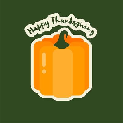 Vector Thanksgiving with pumpkin, big pumpkin and text Thanksgiving Day. Concept holiday card. Invitation template. Harvest festival card. Autumn season flat design