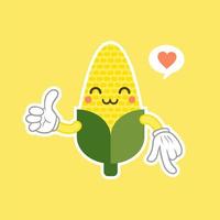 Corn character flat design vector illustration . Cute funny corn in cartoon kawai style. Vector isolate on color background