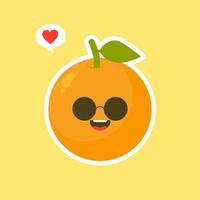 Orange Cute and kawaii fruit cartoon character isolated on color background vector . Funny positive and friendly Orange emoticon face icon. Happy smile cartoon face food , comical fruit mascot