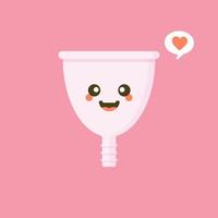 Cute happy smiling menstrual cup. Isolated on pink background. Vector cartoon character illustration design,simple flat style. Zero waste period, menstrual cup concept