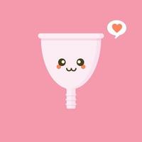 Cute happy smiling menstrual cup. Isolated on pink background. Vector cartoon character illustration design,simple flat style. Zero waste period, menstrual cup concept