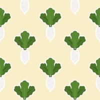 seamless vector pattern of turnip or white radish. Vegetarian food background. Cartoon style. Green vegetables.