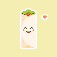 personaje de shawarma. burito dibujos animados de comida rápida. pollo vectorial, rollo de verduras, comida. doner gebab, ilustración de caricatura plana de shawarma... árabe, comida oriental, burittos, comida mexicana vector