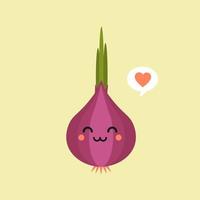 Illustration of cute and kawaii onion mascot with character expression isolated on color background. Flat design style for your mascot branding. website emoji vector