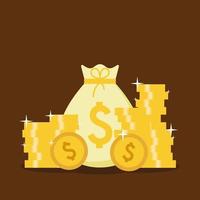 Money. Dollars banknotes. Cash money. Flat style Vector illustration. Money saving and money bag cartoon icon design