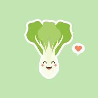 lindo pak choi personaje dibujos animados mascota vegetal comida saludable concepto aislado vector ilustración. personaje de bok choy