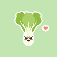 lindo pak choi personaje dibujos animados mascota vegetal comida saludable concepto aislado vector ilustración. personaje de bok choy