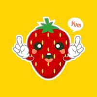 lindo y kawaii personaje de fruta de fresa. se puede utilizar en el menú del restaurante, en los libros de cocina y en la etiqueta de la granja orgánica. comida sana. sabroso vegano. Producto organico. ingrediente culinario. vector