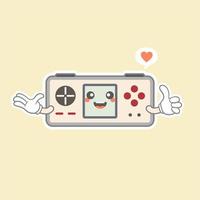 Ilustración de vector de consola de juego portátil kawaii lindo. logotipo de la mascota del juego. personaje. viejo juego retro. estilo de caricatura plano adecuado para la página de inicio web, pancarta, volante, pegatina, tarjeta, fondo