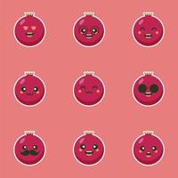 personaje de dibujos animados de granada lindo y kawaii aislado en la ilustración de vector de fondo de color. divertido icono de cara de emoticono positivo y amigable. sonrisa feliz caricatura cara comida emoji, fruta cómica