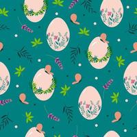 Colourful Easter seamless pattern with hand drawn eggs, flowers, elegant leaves and butterflies - perfect for banners, wallpapers, wraps, textiles. Vector illustration.