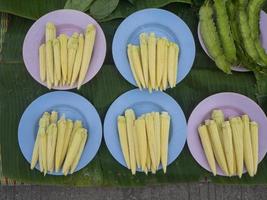 Baby corn on plate for sale in market photo