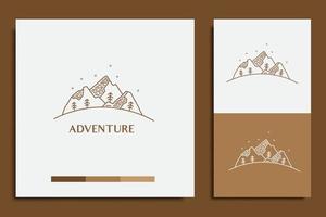 diseño de logotipo de aventura, con icono de montañas y árboles vector