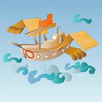 Fantasy Sky Boat Illustration vector