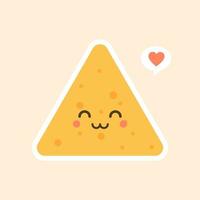 Cute and kawaii cartoon Happy Tortilla Chip Character. Nachos character Vector Illustration
