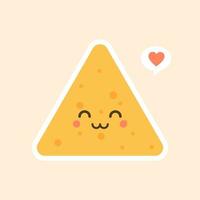 personaje de chip de tortilla feliz de dibujos animados lindo y kawaii. Ilustración de vector de carácter nachos