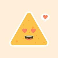 Cute and kawaii cartoon Happy Tortilla Chip Character. Nachos character Vector Illustration