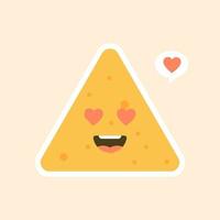 personaje de chip de tortilla feliz de dibujos animados lindo y kawaii. Ilustración de vector de carácter nachos