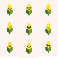 Corn character flat design vector illustration . Cute funny corn in cartoon kawai style. Vector isolate on color background