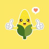 Corn character flat design vector illustration . Cute funny corn in cartoon kawai style. Vector isolate on color background