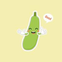 Cute and Kawaii Green Eggplant Cartoon Character icon on color background vector