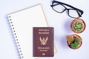 Notebooks and  passports With cactus laid around. photo