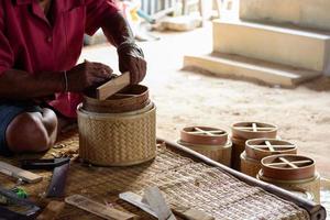 Technicians are working with bamboo basket. photo