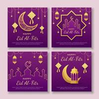 Eid Al-Fitr Mubarak Social Media Template Set with Golden Ornament vector