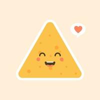 personaje de chip de tortilla feliz de dibujos animados lindo y kawaii. Ilustración de vector de carácter nachos