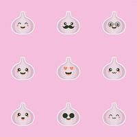 cute and kawaii Onion. funny vegetable vector character set isolated on color background